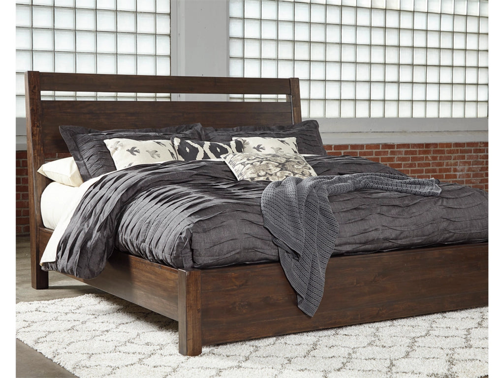 Modern Starmore Queen Bed - Acacia Wood Veneer & Plank Headboard