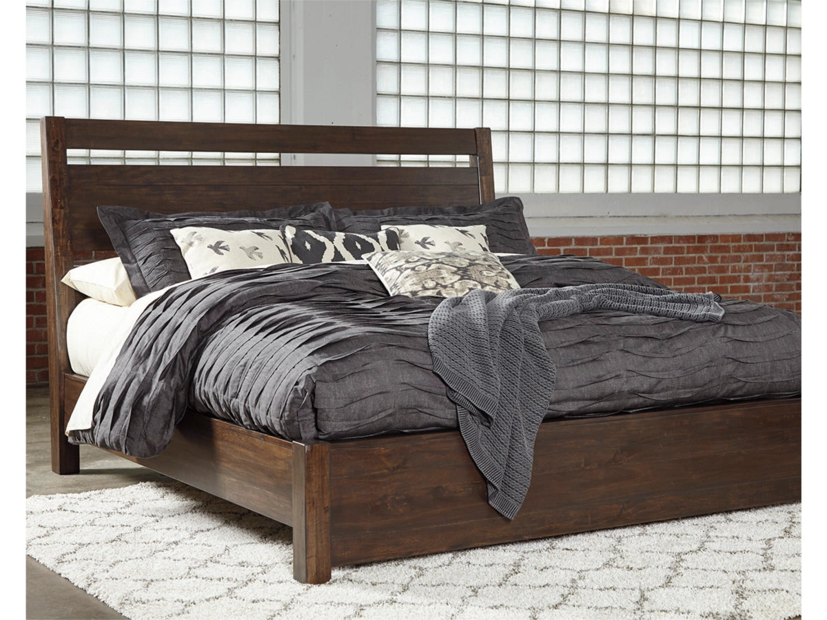 Modern Starmore Queen Bed - Acacia Wood Veneer & Plank Headboard