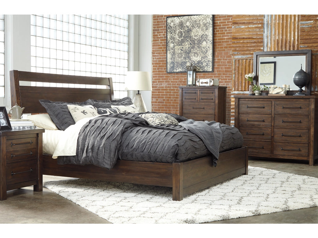 Modern Starmore Queen Bed - Acacia Wood Veneer & Plank Headboard