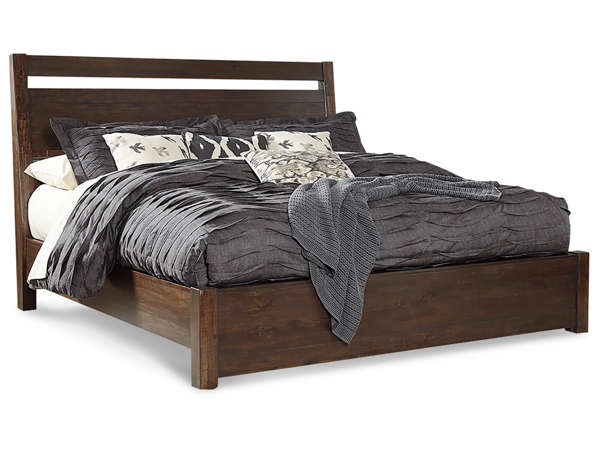 Modern Starmore Queen Bed - Acacia Wood Veneer & Plank Headboard