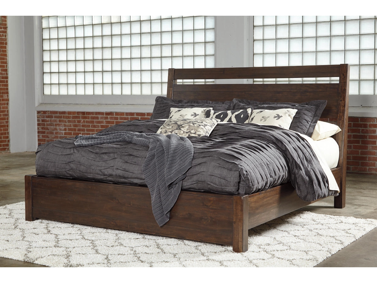 Modern Starmore Queen Bed - Acacia Wood Veneer & Plank Headboard