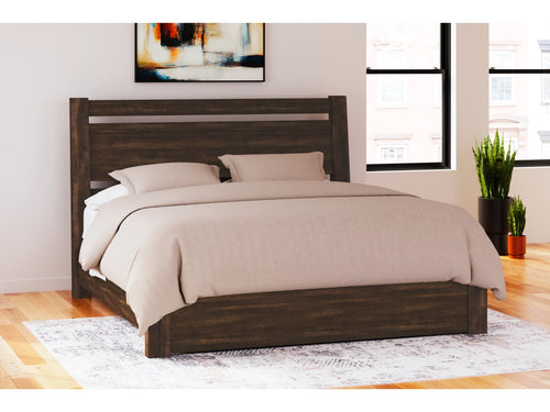Modern Starmore Queen Bed - Acacia Wood Veneer & Plank Headboard